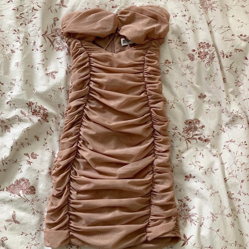 Elegant ballet pink Ruched mesh Strapless Dress